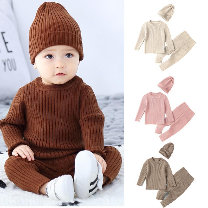 Baby's Knitted Sweater Three-Piece Set Baby's Sweater Warm Suit Base Bottoming Baby's Bottoming Sweater Pants Autumn and Winter
