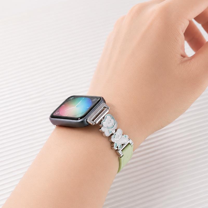 Suitable for Huawei Band 11 Pro strap, Huawei 8/9/10 generation, cute Apple puppy patchwork leather wristband, light luxury leather