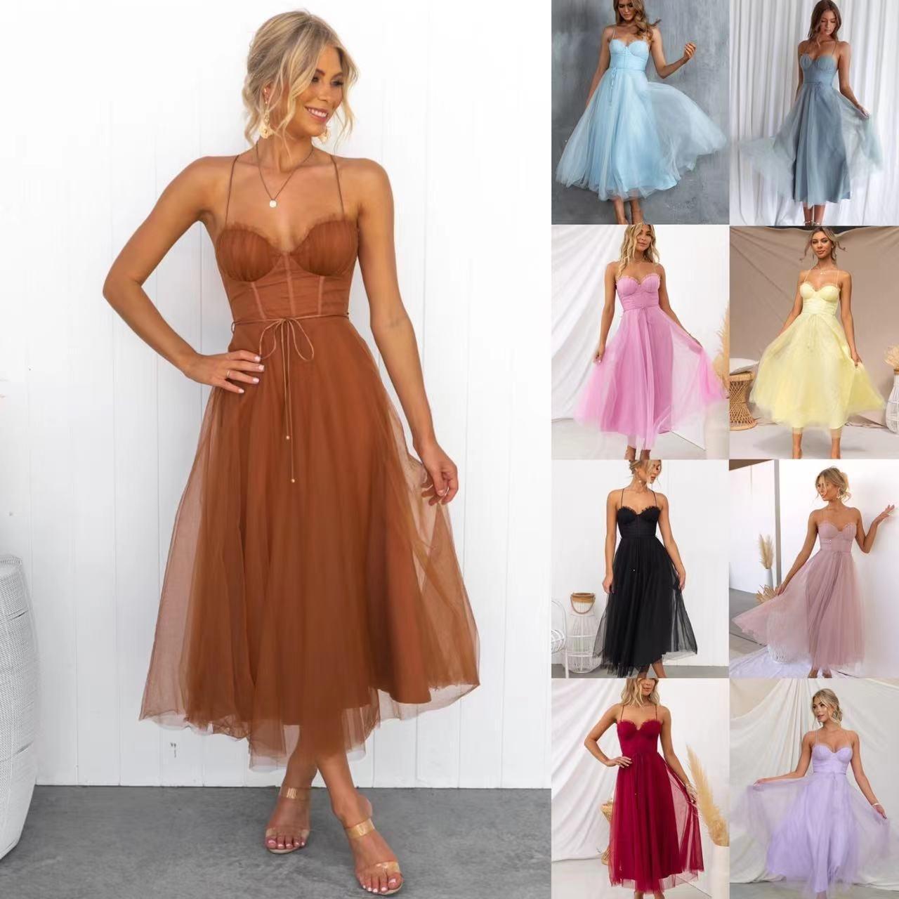 European and American Cross-Border 2026 New Style Independent Amazon Elegant Coat Sexy Strapless Mesh Evening Dress