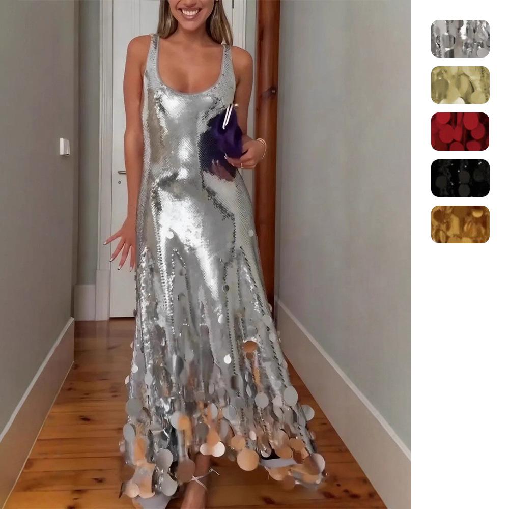 Independent Station Amazon European and American Clothing Sequin Dress Cross-Border Sleeveless Banquet Personalized Dress Sexy Women 8205