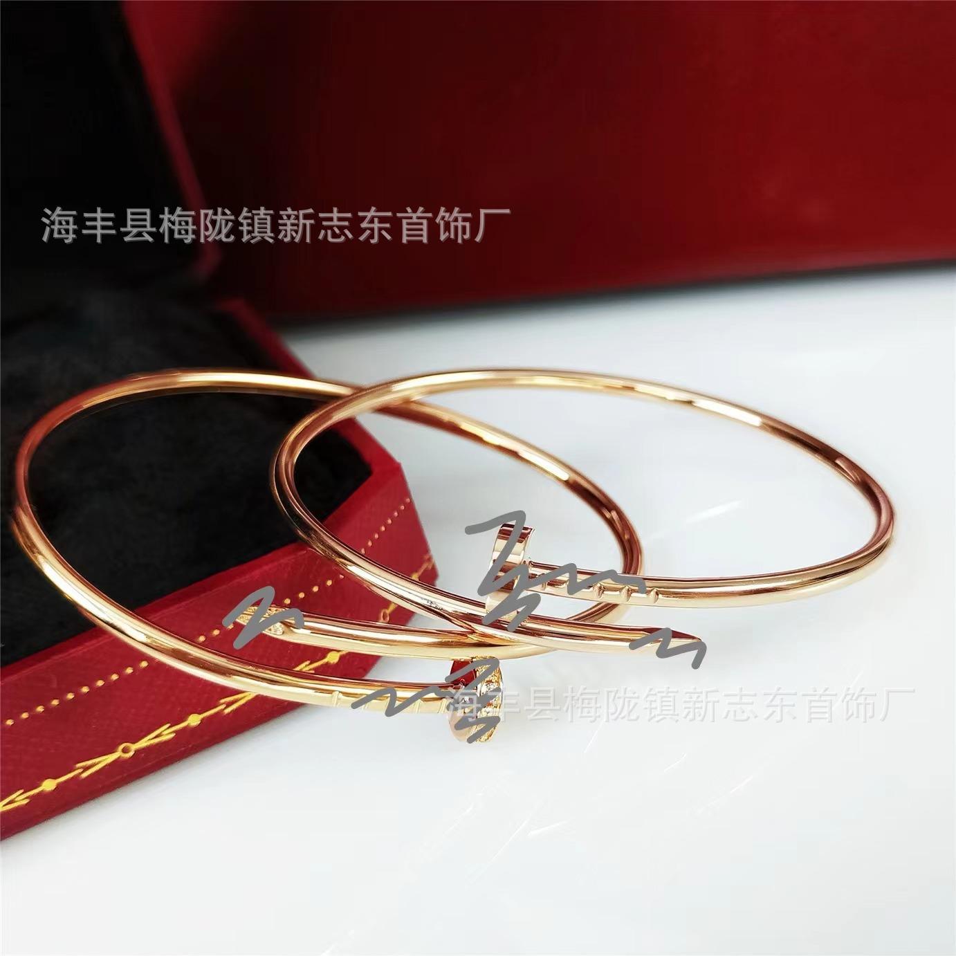 High version nail bracelet thick 18k rose gold plated smooth bracelet full drill head tail diamond bracelet jewelry for men and women