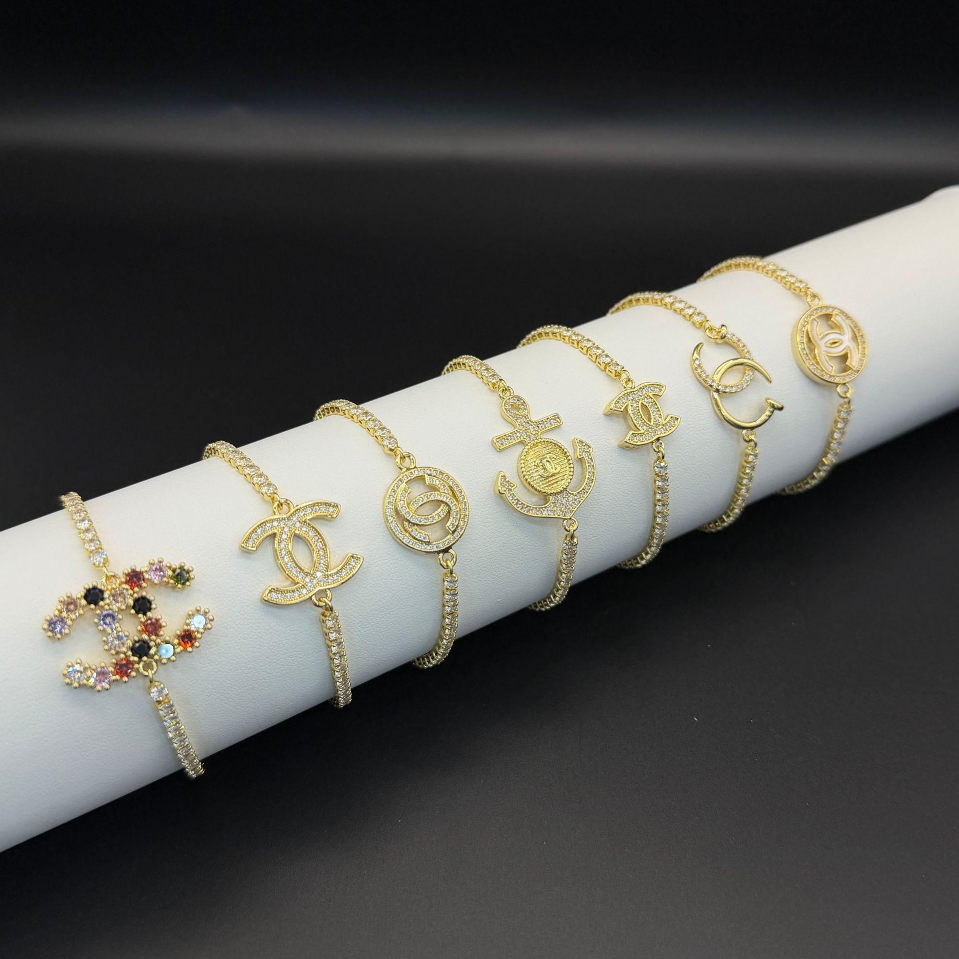 Cross-Border Hot-Selling Full Diamond Zircon Xiaoxiangjia Double C Bracelet Can Be Pulled Out European and American Light Luxury Jewelry Amazon Hot Product