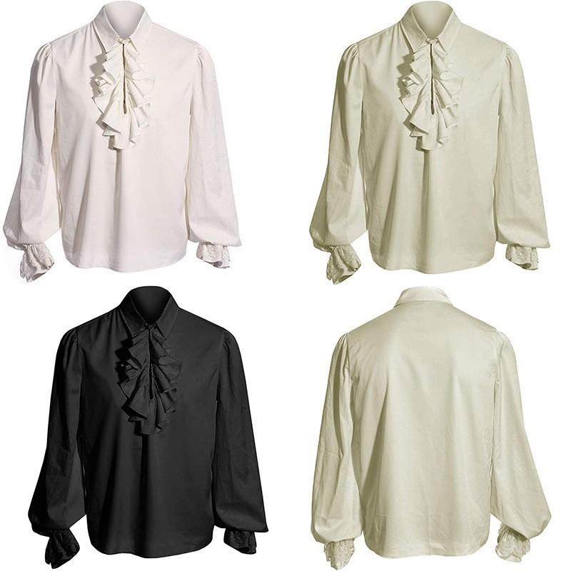 2026 Spring and Autumn New Style Clothing Medieval Gothic Men's Shirt with Long Sleeve Solid Color Top Garment