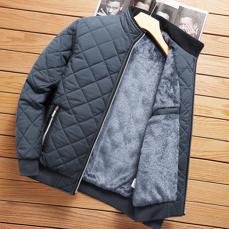 Men's Winter Jacket with Stand Collar, Fleece-Lined, Thickened, Loose Fit, Warm Cotton Coat, Fashionable Versatile Outerwear