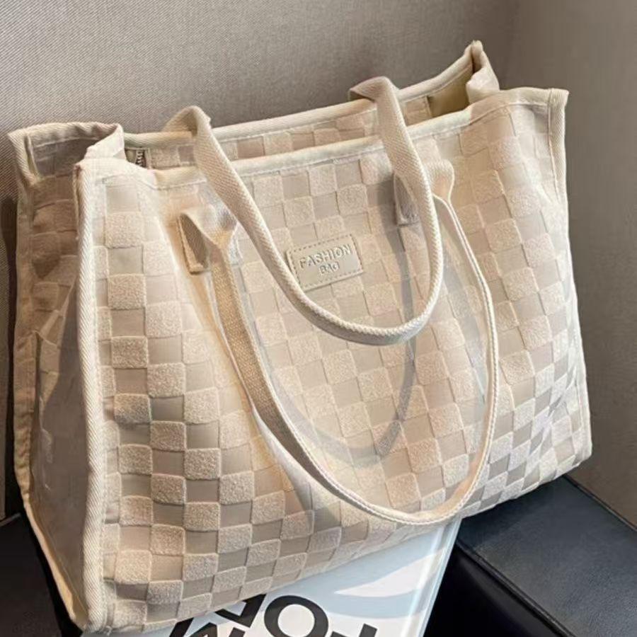 Large-Capacity Commuter Women's Canvas Bag, Cross-Border Fashion Tote Bag, Shoulder Bag, Hand-Held Shopping Bag