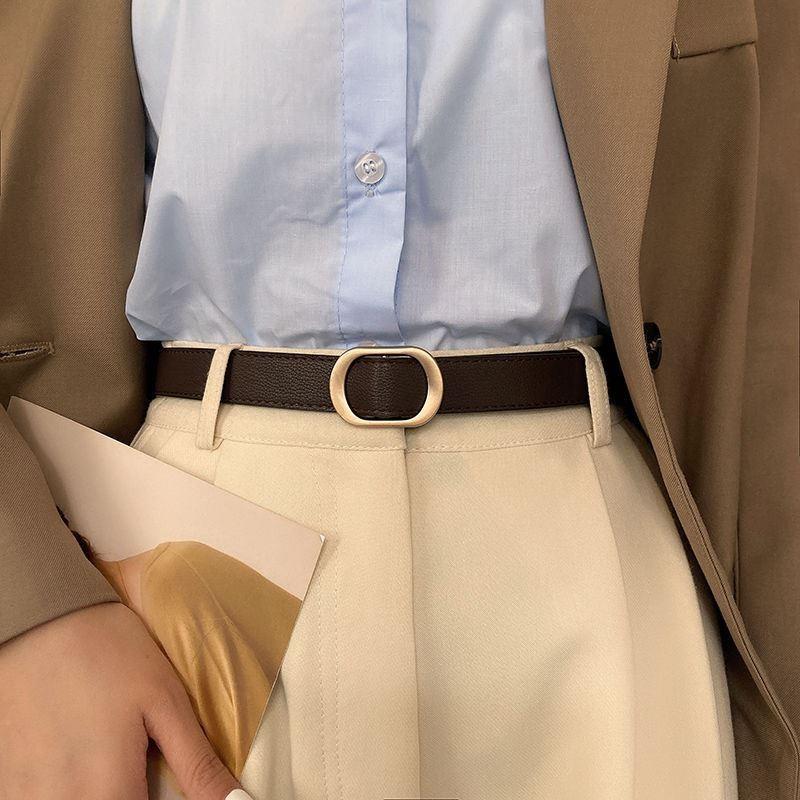 Non-Punch Leather Belt for Women, Summer New Style, No Punching, Black Student Versatile Korean Style Ins Style Decorative Thin Trouser Belt Trendy