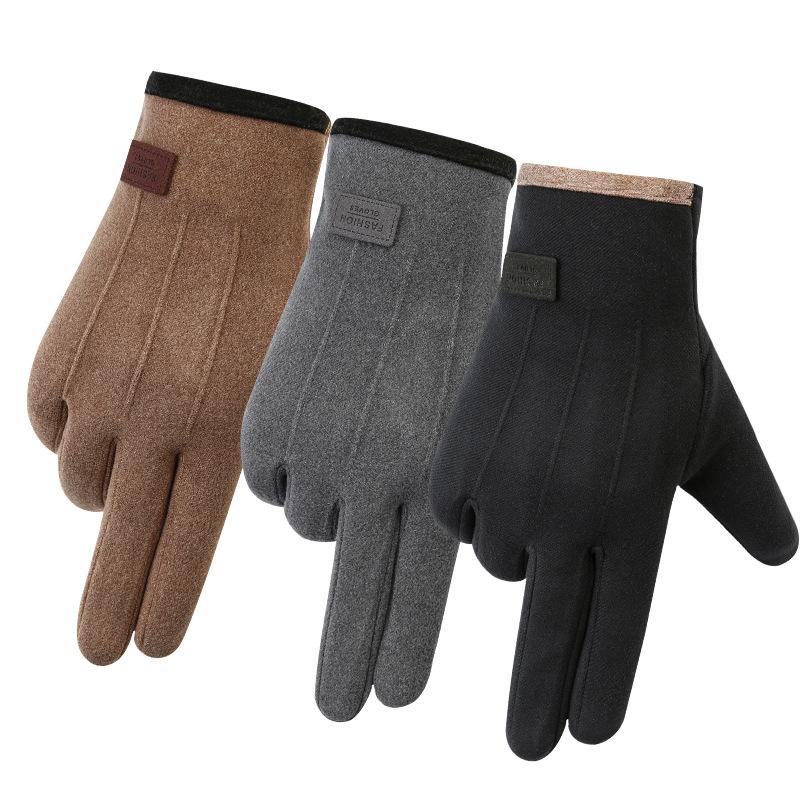 Warm Gloves for Men and Women in Winter, Thickened with Velvet, Suitable for Outdoor Cycling, Windproof and Cold-Resistant, Suitable for Commuting, Three-Line Touch Screen Gloves