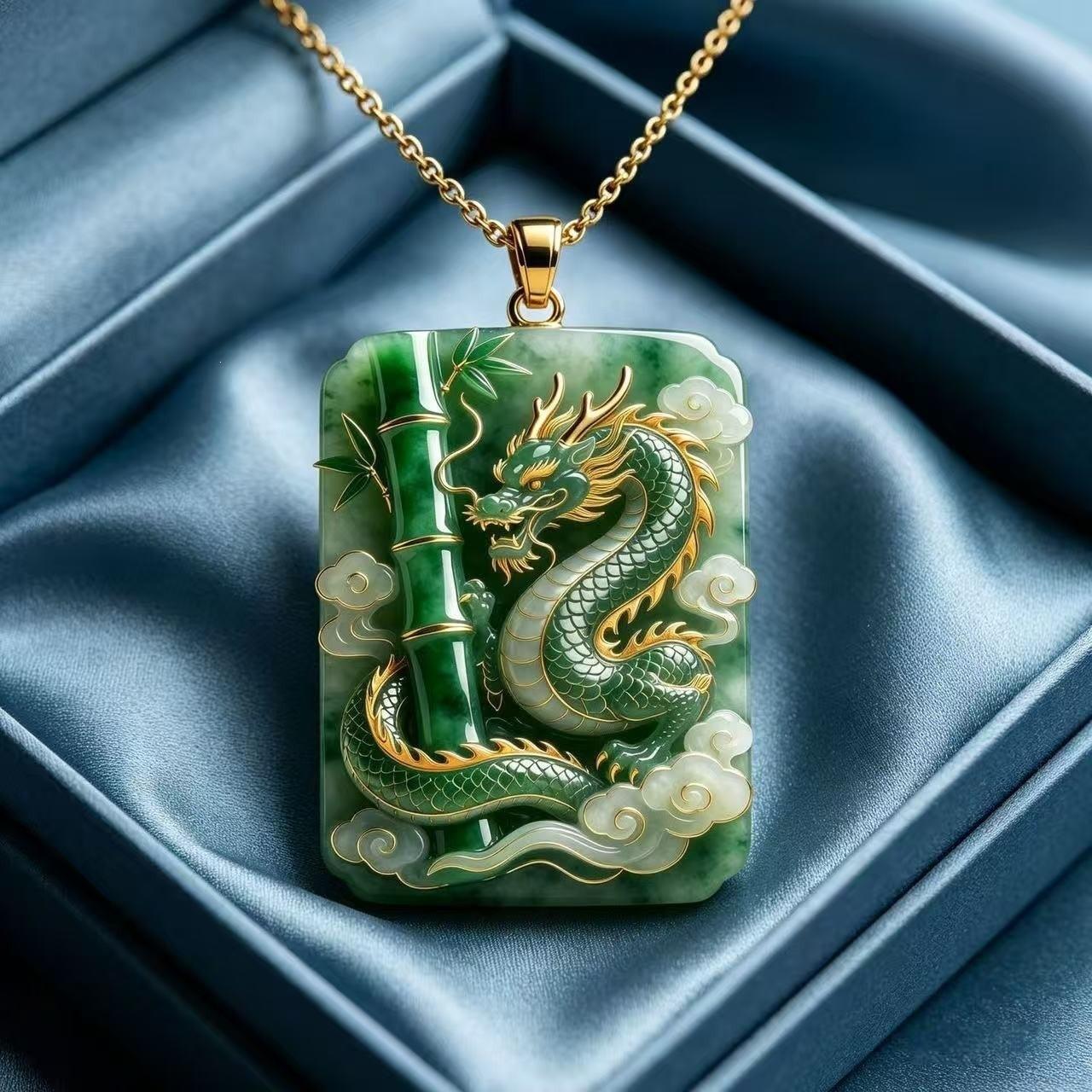 Gilded Bamboo Dragon Pendant Necklace, Double-Sided Azure Dragon Auspicious Charm, High-End Niche Accessory, Seed Chain, Light Luxury Style