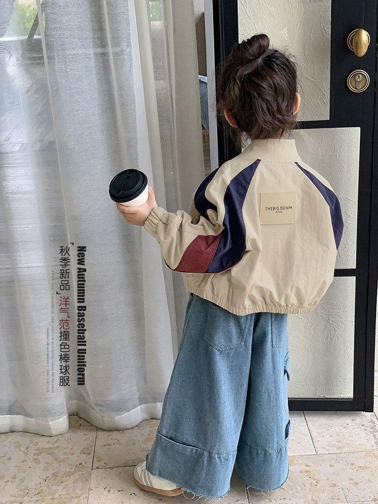Girls' baseball jacket, 2026 spring collection, new style, popular children's top, color-blocked stand-up collar jacket for girls