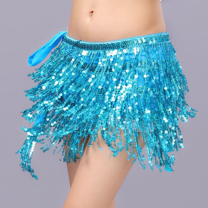 Cross-Border European and American Sequined Skirt Belly Dance Waist Chain Sexy Female Sequined Tassel Hip Scarf Belt Girdle Dance Skirt