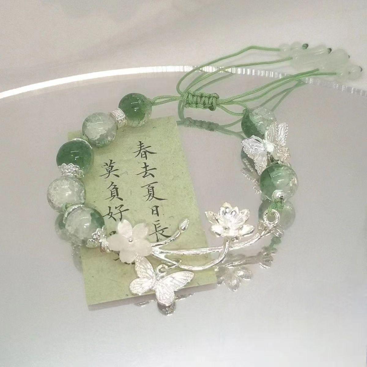 [Qingqing Zijin] Chinese Antique Green Cool Braided Bracelet Bestie Bracelet Butterfly Design