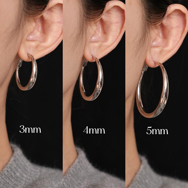 Cold Style Plain Hoop Earrings, Retro Hoop Earrings, Niche, High-End, Light, Luxurious Style, Simple, Non-Pierced Earrings