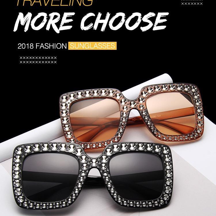 New European and American fashion square sunglasses women's fashion personality imitation diamond sunglasses large frame street shot glasses