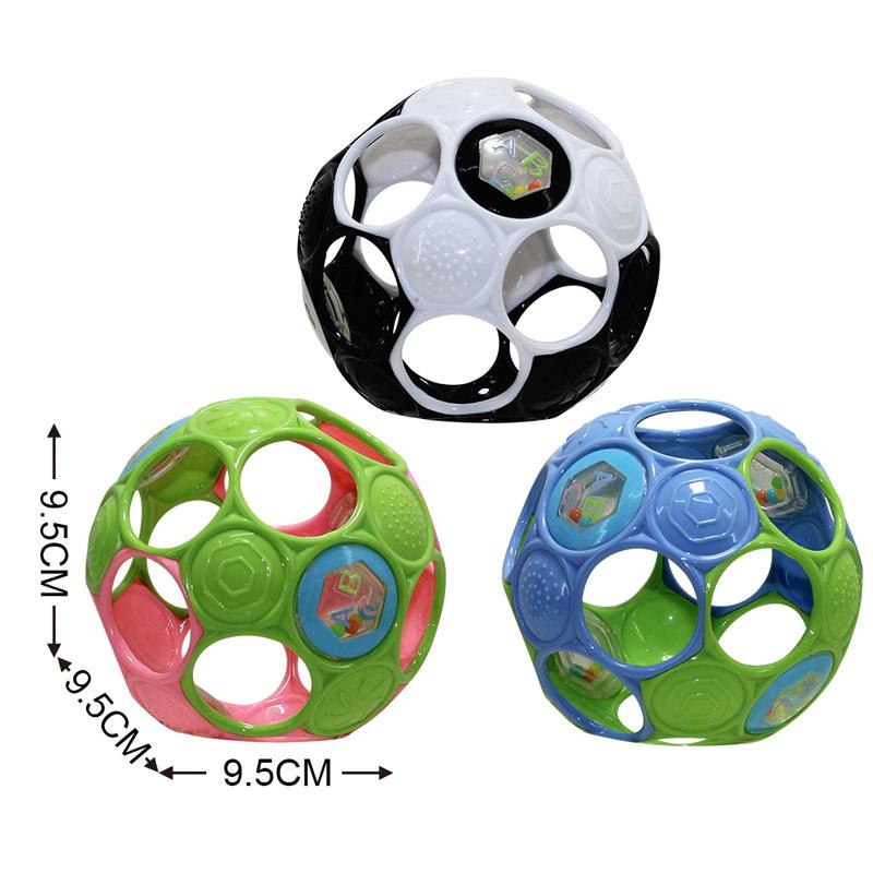 Infant early education educational toys can bite and hold large hole rattle soft rubber ball wholesale for 0-3 years old