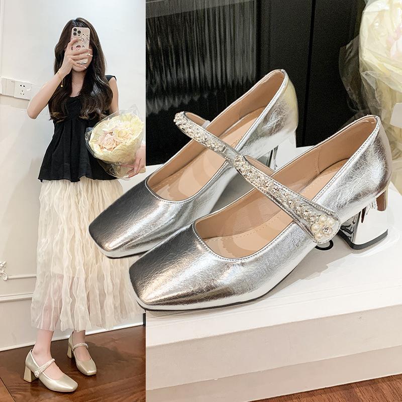 French Retro Silver Mary Jane Shoes for Women 2026 New Spring and Summer Style with Skirts Fairy Style Gentle Evening High Heels