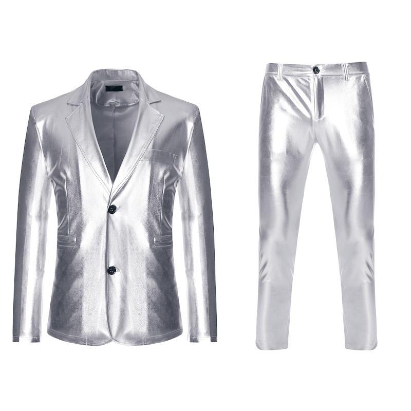 Cross-Border Men's Fashion Gold-Stamped Suit Set, Dance Nightclub Gold Suit with Long Pants, Party Two-Piece Outfit Zt-A11