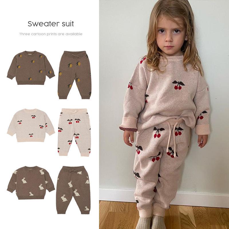 Ks Children's Sweater Cross-Border Forest Style Autumn and Winter Children's Clothing Baby Cartoon Rabbit Jacquard Long-Sleeve Pullover Knit Set
