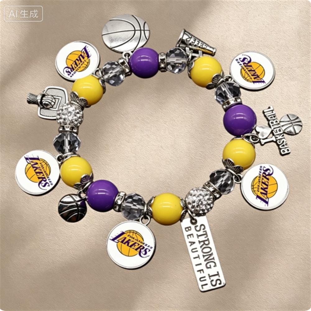 Factory NBA team logo bracelet, fashionable basketball fan accessory, Lakers and 76ers team fan accessory, elastic beaded bracelet jewelry
