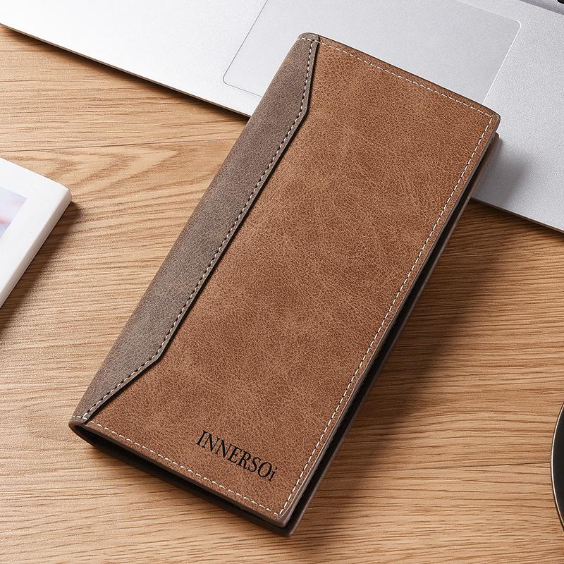 Men's Long Frosted Material Splicing Wallet Ultra-thin Men's Ticket Holder Large Capacity Multi-card High-end Men's Money Clip