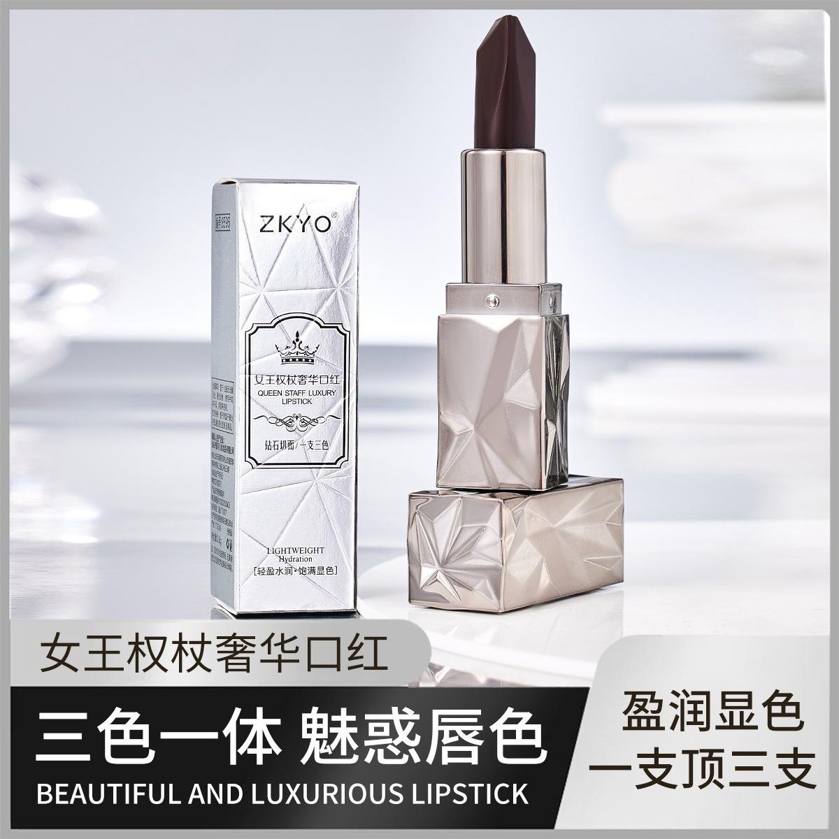 ZKYO Queen's Scepter Luxurious Lipstick, Three-Color Lipstick, Matte Finish, Long-Lasting, Non-Stick Cup Lipstick Wholesale