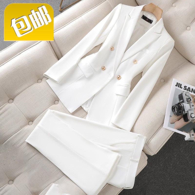 White Small Suit Set Women's Micro-flared Pants New Elegant Casual Niche Business Coat Dress Work Clothes