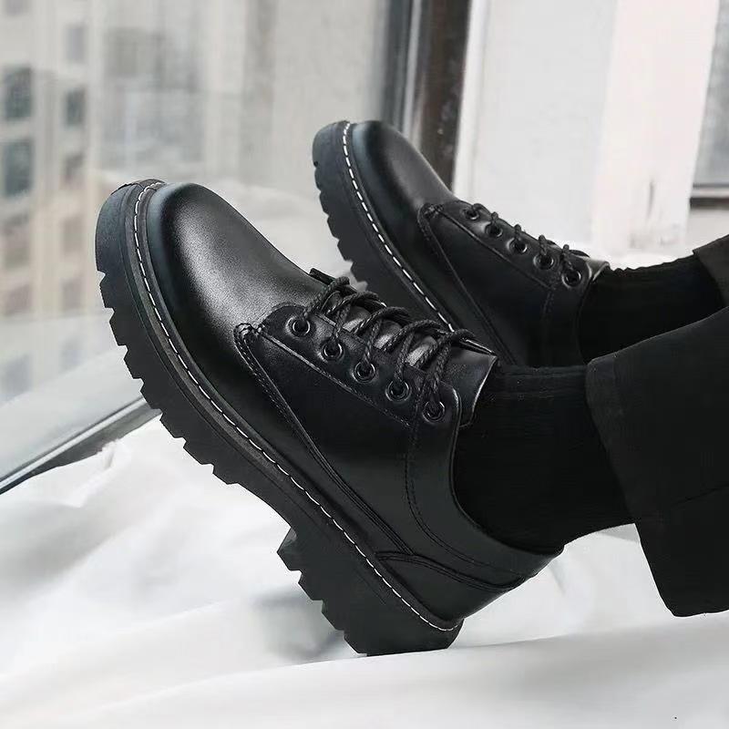 Spring new men's leather shoes, thick-soled black college-style casual shoes, versatile men's business formal casual shoes