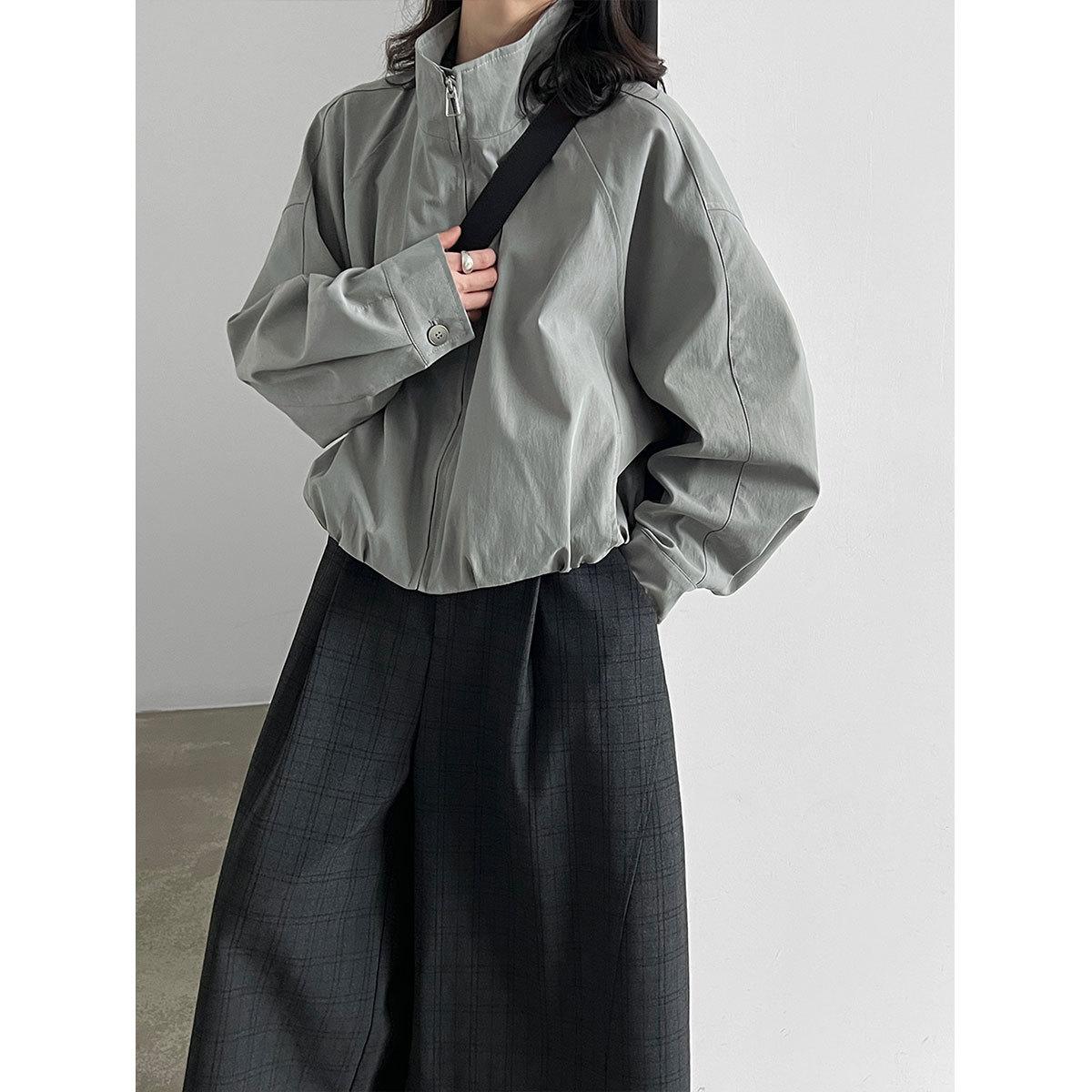 LUXI Stand Collar Slim Waist Short Jacket for Women 26 Autumn Korean Style Relaxed Simple Jacket 89061