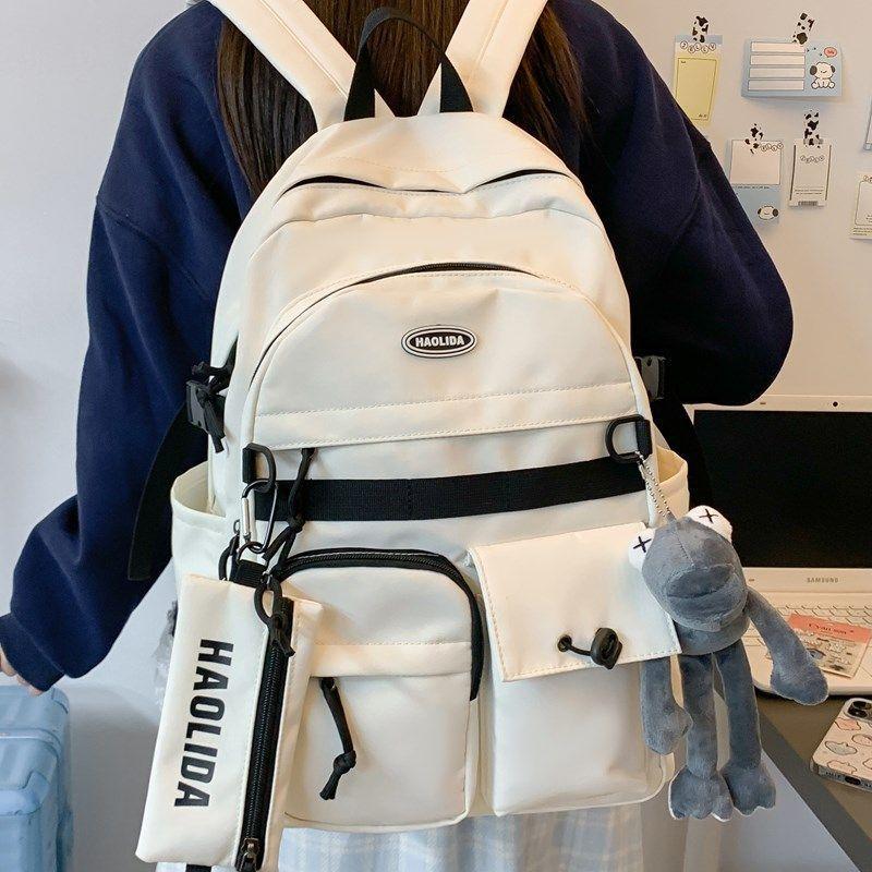 Japanese Harajuku retro workwear backpack, large-capacity backpack for junior high school students, trendy ins campus style backpack for men and women