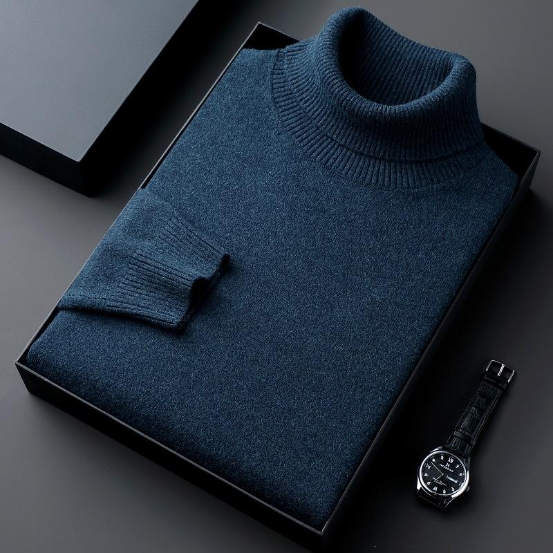 Fine Wool High Collar Long Sleeve Knit Sweater for Men, Thickened and Warm for Autumn and Winter, Men's Wool Sweater