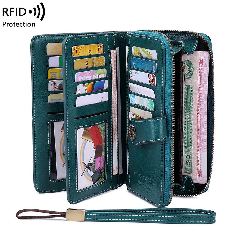Cross-border Hot Sale RFID Anti-magnetic Wallet Long Zipper Women Wallet Wallet European and American New Large Capacity Clutch