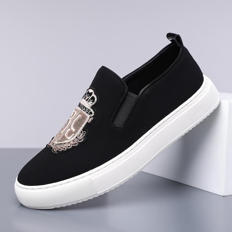 Men's Shoes Autumn New Trendy Casual Slip-On Loafers British Embroidered Slip-On Comfortable Trendy Shoes for Men