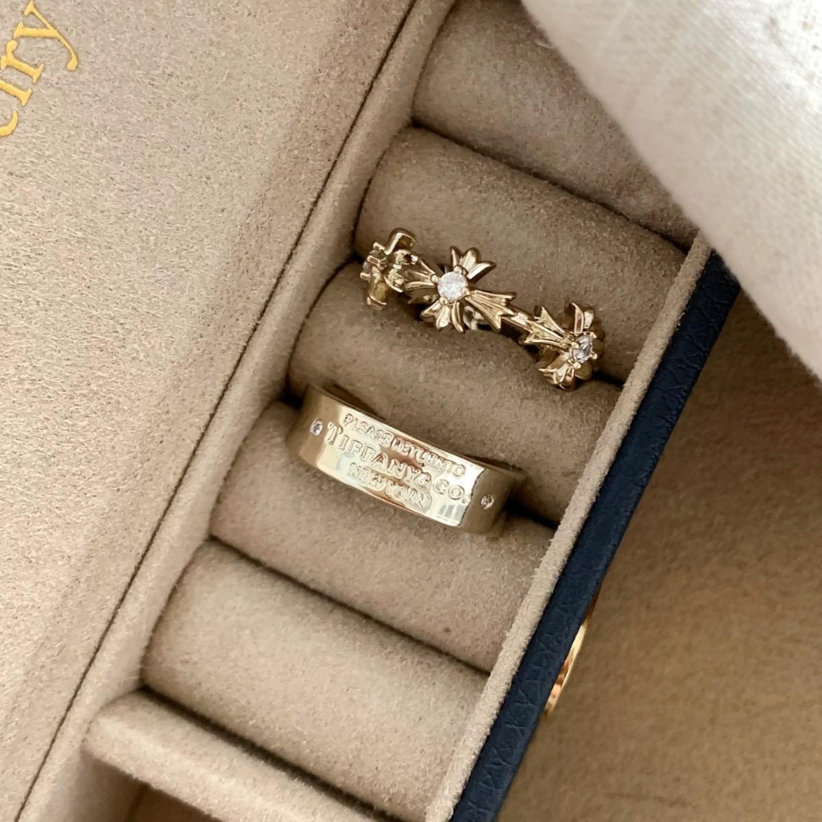 Vintage Coffee Gold Retro Cross Letter Combination Open Ring, Niche Exquisite Stackable Design Ring