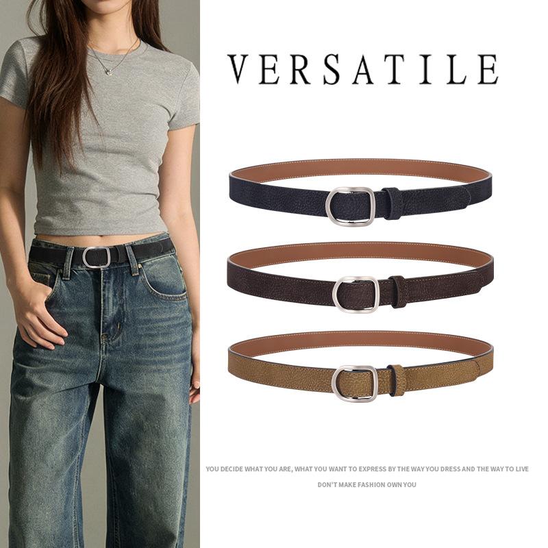 D-Shaped No-Hole, No-Punch Leather Belt with Unique Design, Waist Belt for Jeans, Women's Genuine Leather Belt, Trendy