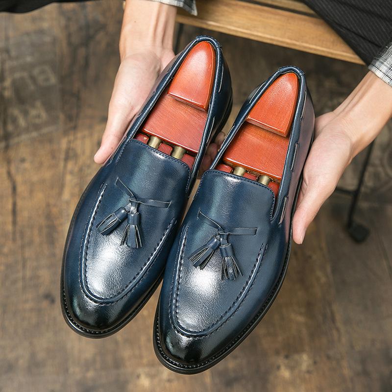 Cross-Border Large Size Lok Fu Doudou Shoes British Business Casual Slip-On Leather Shoes Men's Breathable Youth Hairstylist Formal Wear