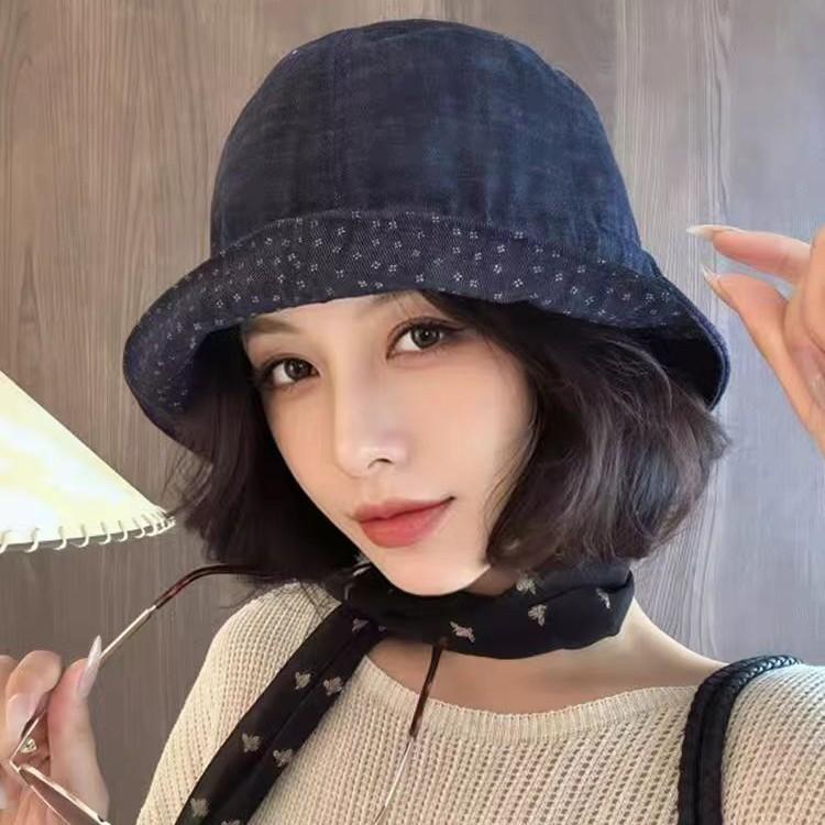 Korean-style small floral print reversible bucket hat for women, thin autumn style, face-slimming, versatile, sun protection, and sunshade hat