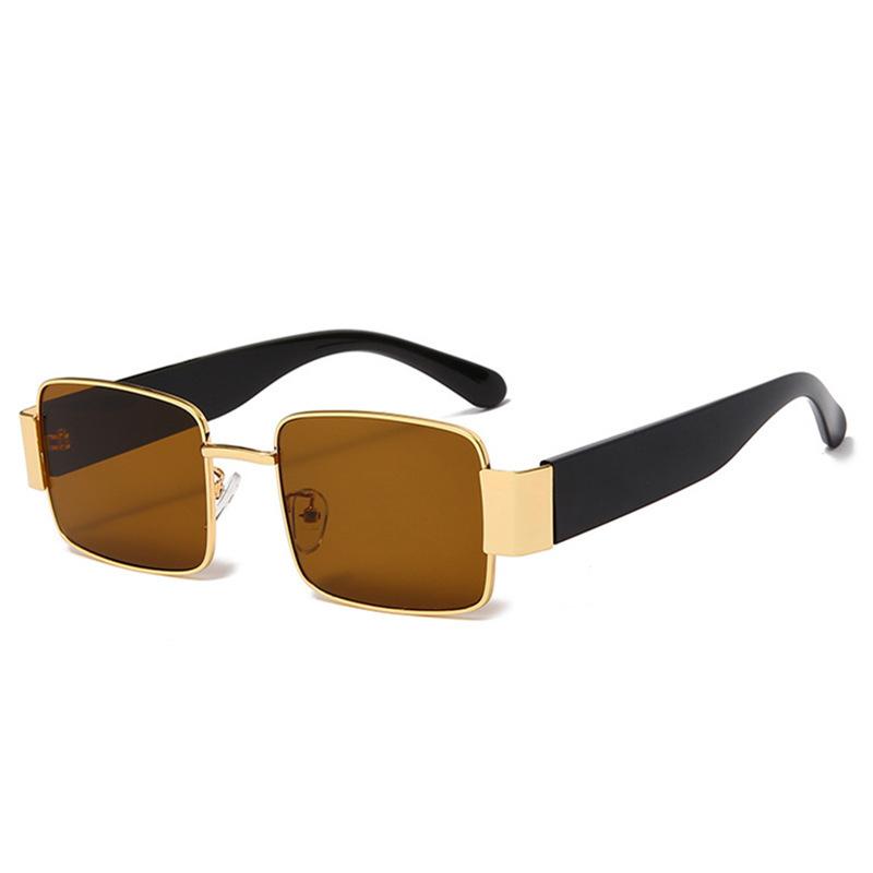 Cross-Frame Metal Small Square Glasses for Women, Ocean Lenses, Sunglasses for Large Faces, European and American Retro Style, Small Frame Square Sunglasses