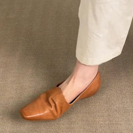 Soft Sheepskin Genuine Leather Height-Increasing Retro Commuter Leather Shoes for Women 2026 New Square-Toe Versatile Loafers Single Shoes for Women