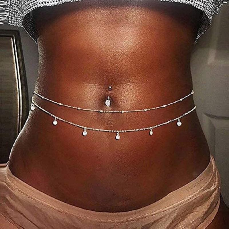 European and American Cross-border Jewelry Beaded Waist Chain Golden Crystal Belly Chain Beach Body Jewelry Accessories Waist Jewelry