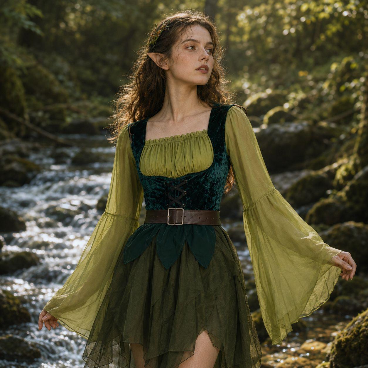 Medieval Costume Women's Elf Halloween Magic Role-Playing Dress Elf Queen