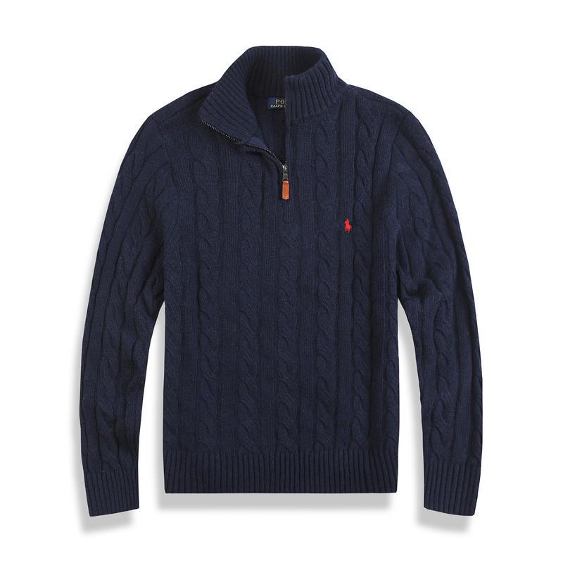 Autumn and Winter New Style Half-Zip Men's Cable Knit Sweater, Fashionable Casual Pullover with Rl Logo, Trendy Sports Sweater