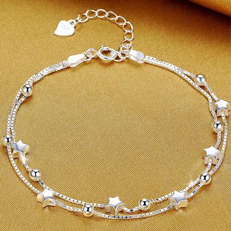 Double-layer star silver-plated bracelet female student Korean jewelry fashion simple classic five-pointed star girlfriends cross-border wholesale