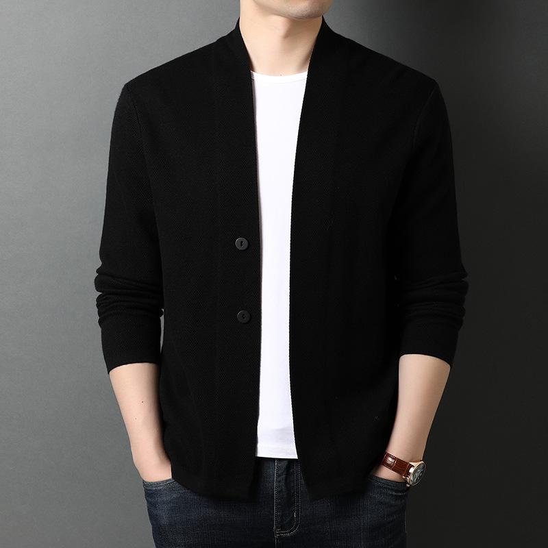 YINGAO pure color wool cardigan sweater autumn and winter men's new youth casual button knitted coat wholesale