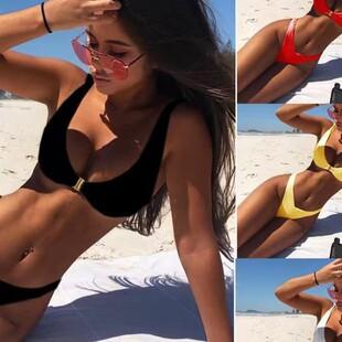 Popular European and American style solid color bikini set with gold clasp for foreign trade on AliExpress and Amazon 001