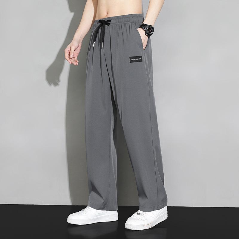 Ice Silk Straight Pants Men's Summer Thin Quick-drying Men's Pants Loose Summer Drapy Wide Leg Sports Casual Pants