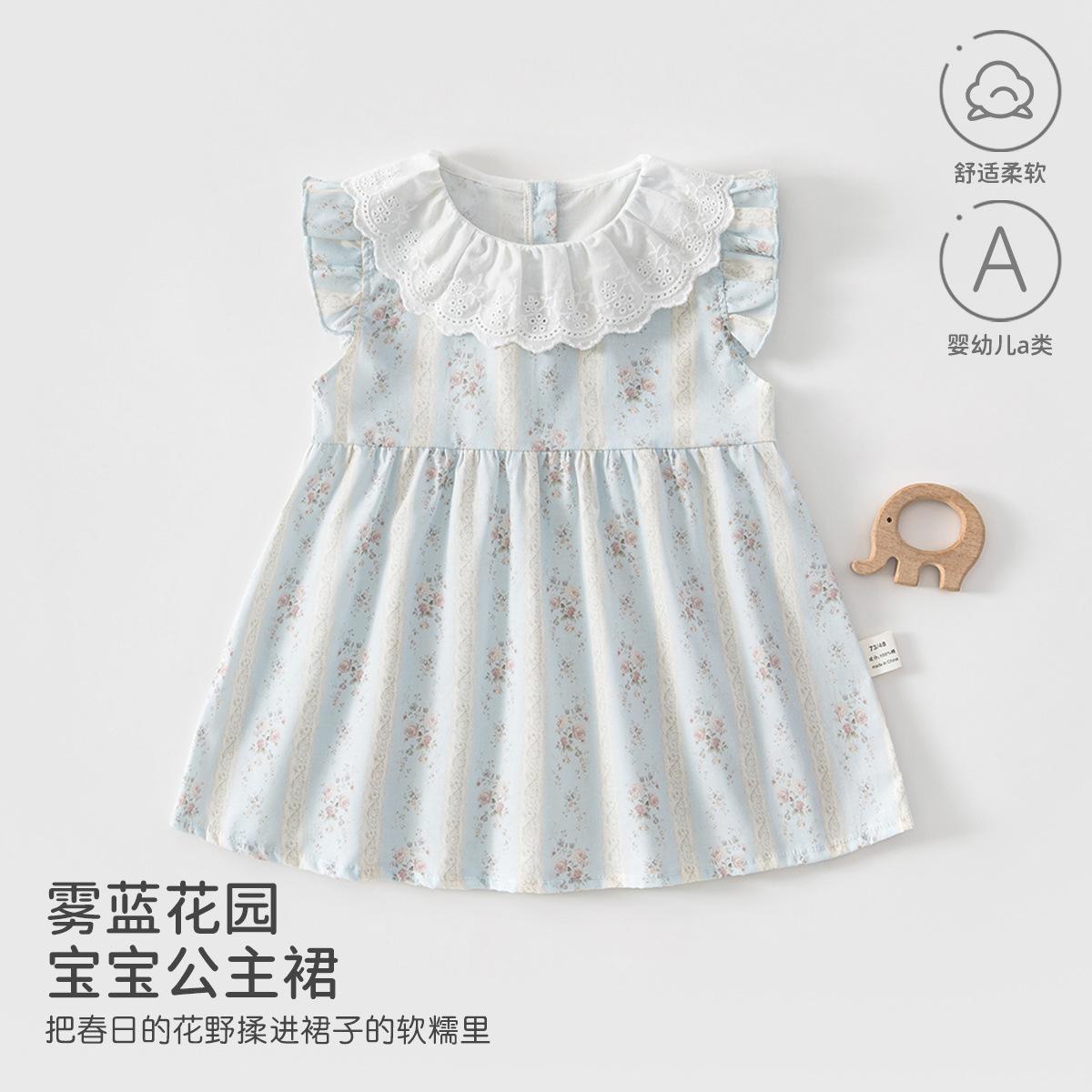 Girls' summer thin dress, puffy skirt, baby clothes, sweet princess style floral dress, Anyang children's clothing