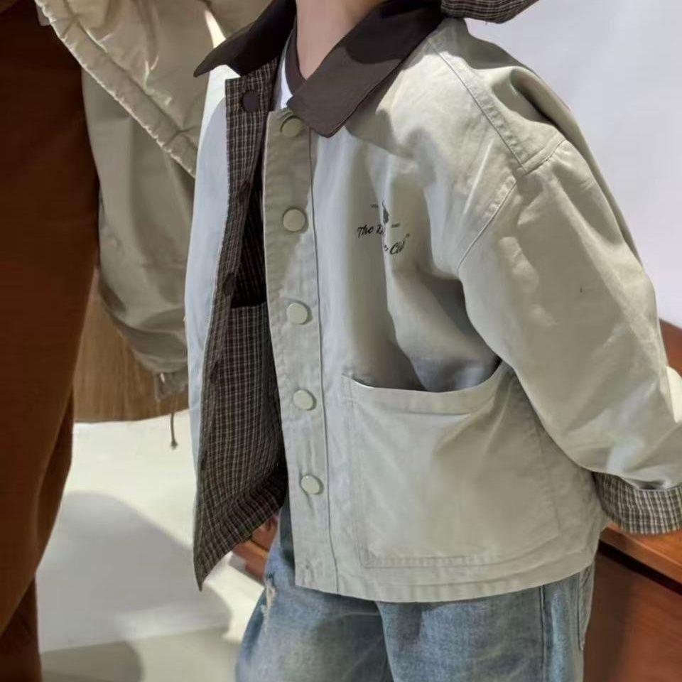 Reversible~ Boys' 2026 Plaid Stylish Children's Clothing New Style Girls' Jacket Coat