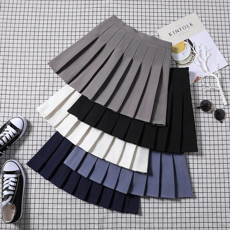 Pleated Skirt Women's Spring and Summer Jk White A-Line Skirt New Korean Style High Waist Skirt Versatile Large Size Plaid Skirt