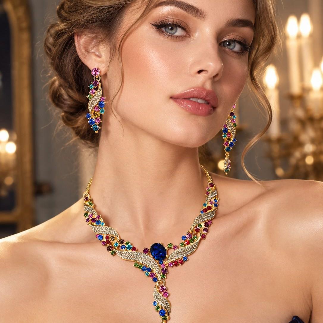 Cross-border Bride Explosions Europe and the United States Exaggerated Jewelry Color Full Diamond Crystal Women Temperament Color Necklace Factory Outlet