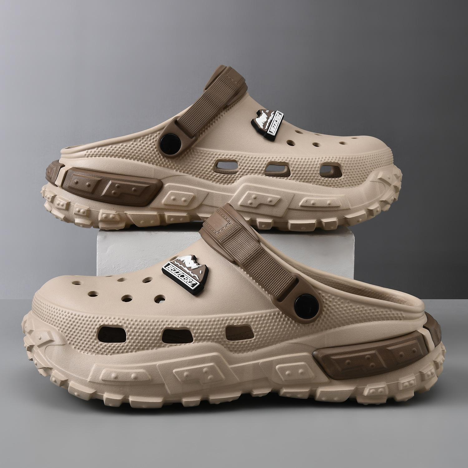 Men's Summer Trendy Punk-Style Outdoor Beach Sandals, Non-Slip, Thick-Soled, Semi-Closed Slippers