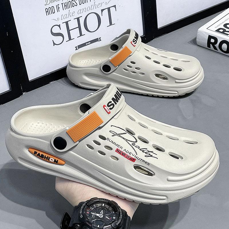 Hole Shoes Men's Summer plus size Men's Fashionable Casual Two-way Baotou Slippers Outer Wear High Elastic Platform Beach Shoes
